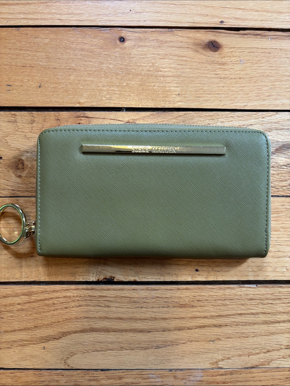 Steve Madden Olive Green Zip Wristlet Clutch with Gold Hardware